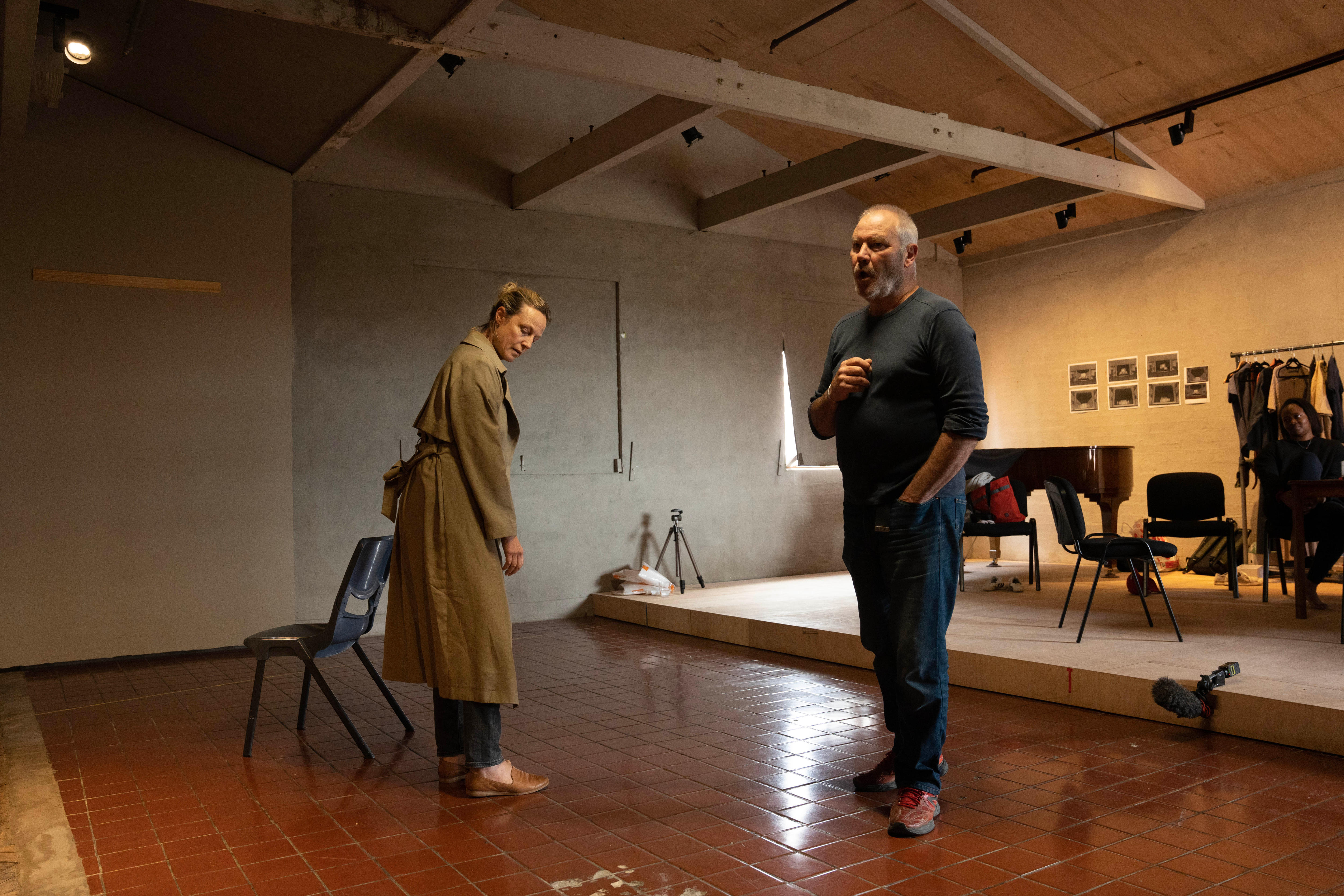 Marta Dusseldorp and co-star at a play rehearsal.