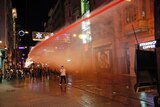 Riot police fire water cannon at protesters in Taksim Square, Istanbul.