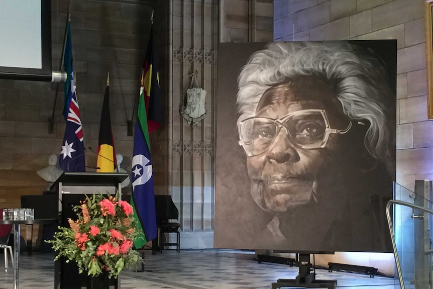 A portrait of Faith Bandler at her funeral