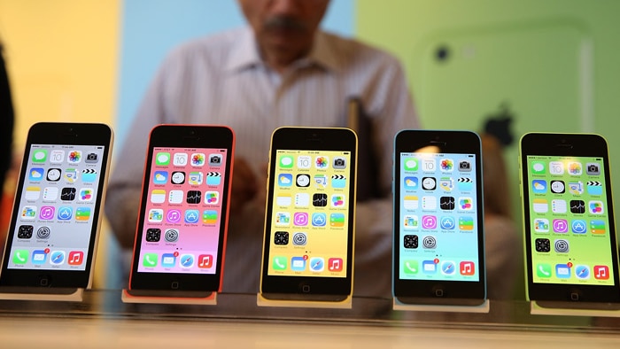 iPhone 5c models on display after their launch in California, September 11, 2013