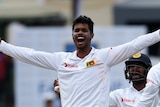 Dhananjaya de Silva celebrates the wicket of David Warner