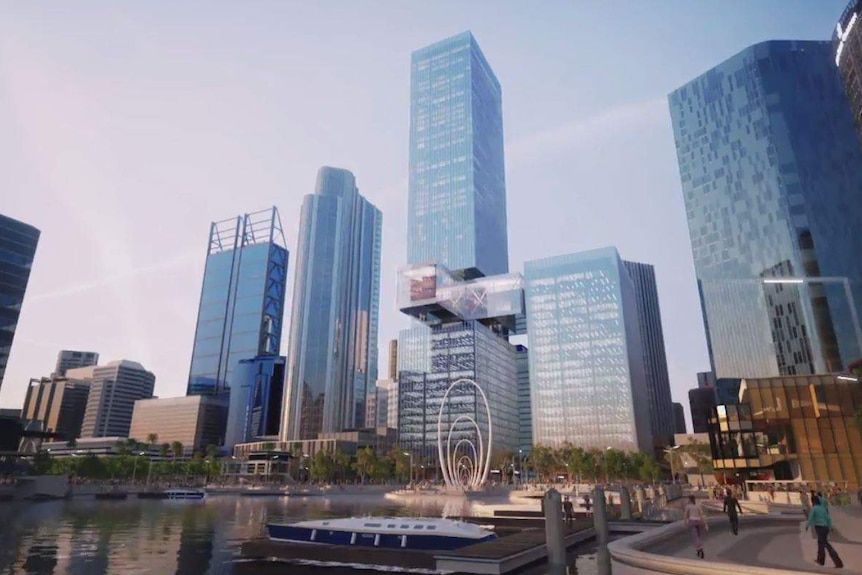 An artist's impression of a new twin tower skyscraper planned for Perth's Elizabeth Quay.