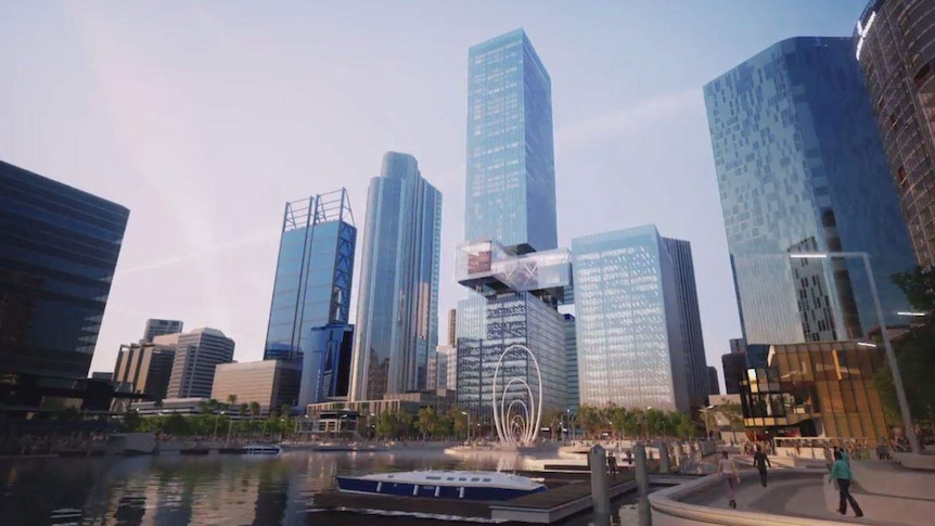 An artist's impression of a new twin tower skyscraper planned for Perth's Elizabeth Quay.