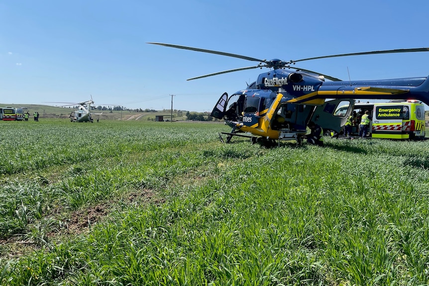 helicopter in field