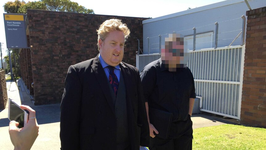 Lee Griffin leaving Port Kembla Local Court with  Aaron Kernaghan.
