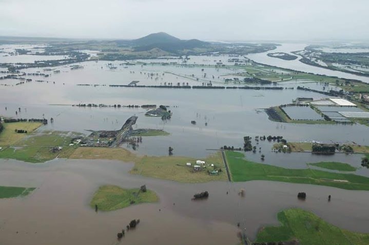 A birds eye view of properties at Nowra inundated by water.