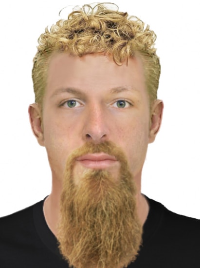 A facial composition of a man with short blonde hair and a long beard.