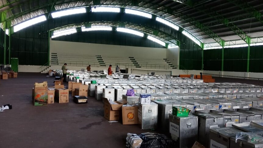 A warehouse full of polling materials in Central Java