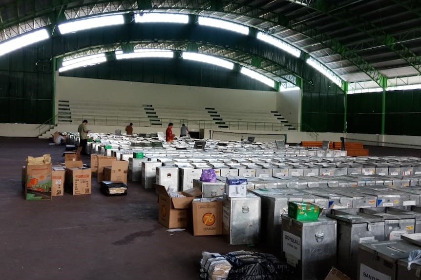 A warehouse full of polling materials in Central Java