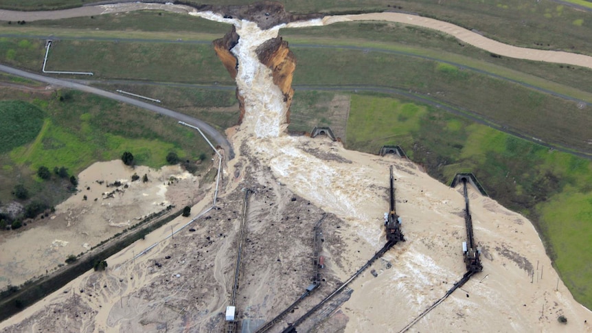 Water floods into the Yallourn coal mine