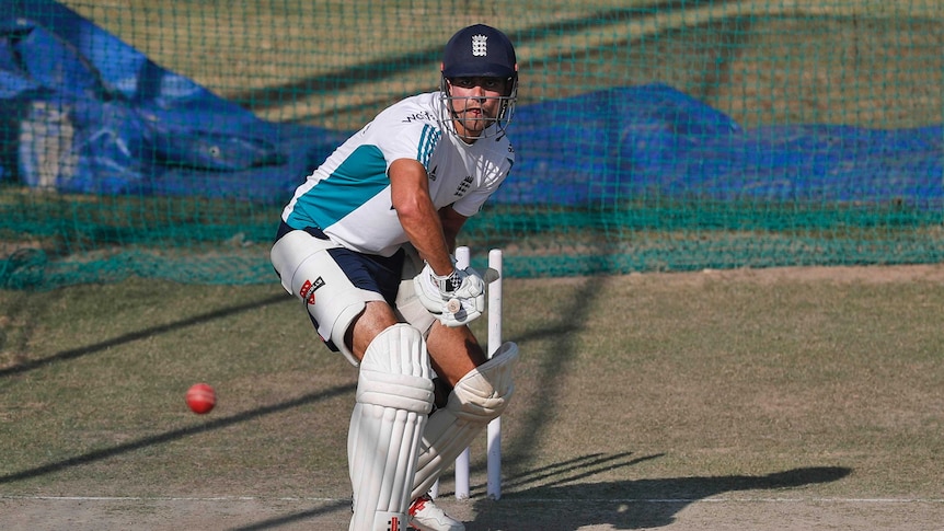 Alastair Cook practices in India
