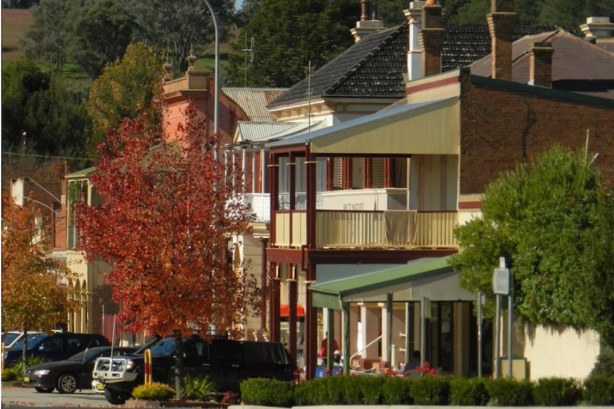 A suburban street on a sunny day.