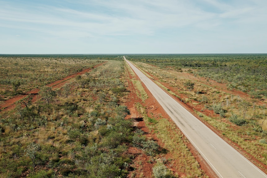 An aerial view of the Stuart Highway, south of the township of Elliott.