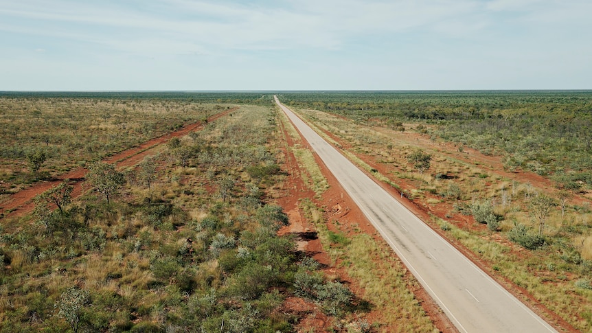 An aerial view of the Stuart Highway, south of the township of Elliott.