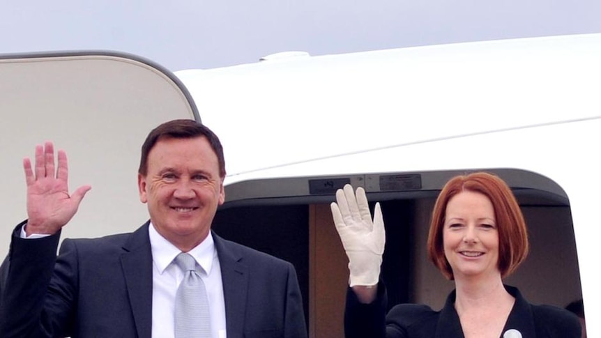 Prime Minister Julia Gillard and her partner Tim Mathieson. (Alan Porritt: AAP)