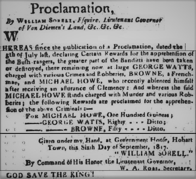 Newspaper wanted notice for bushranger Michael Howe