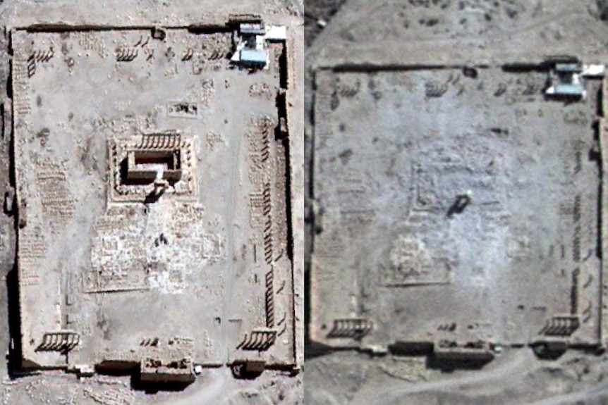 Before and after photos of the Temple of Bel