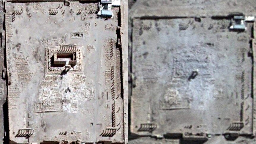 Before and after photos of the Temple of Bel