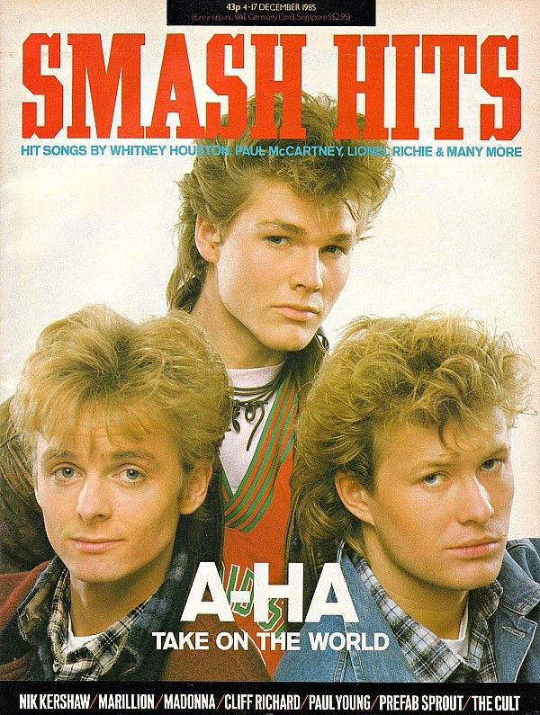 A-ha on the cover of Smash Hits magazine.