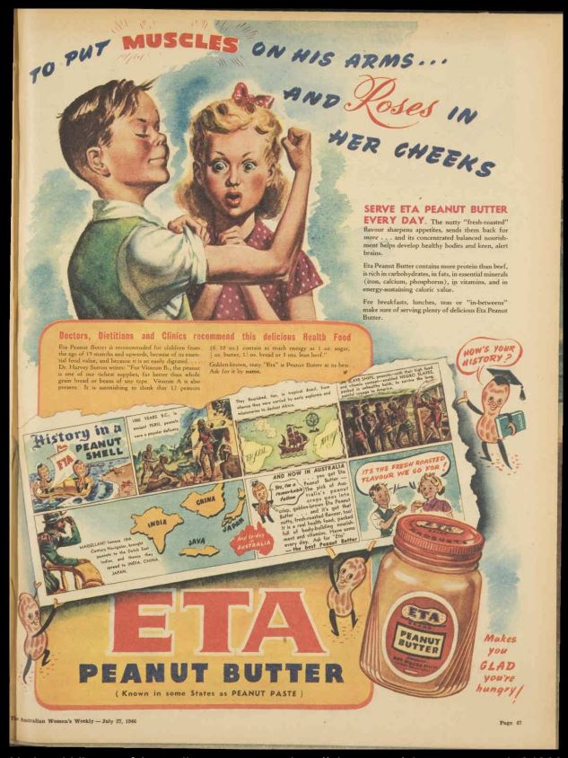 An ad for ETA peanut butter in the women's weekly which specifies that it is known as peanut paste in some states.