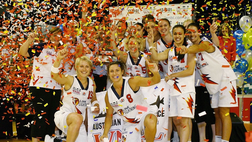 The Adelaide Lightning celebrate their 2007/08 WNBL grand final win