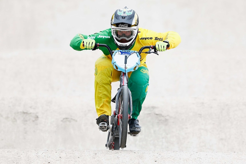 Australian Sam Willoughby competes in the 2015 BMX world championships in Belgium.
