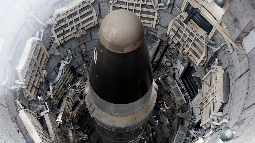 The 103-foot Titan II Intercontinental Ballistic Missile (ICBM) shown from above