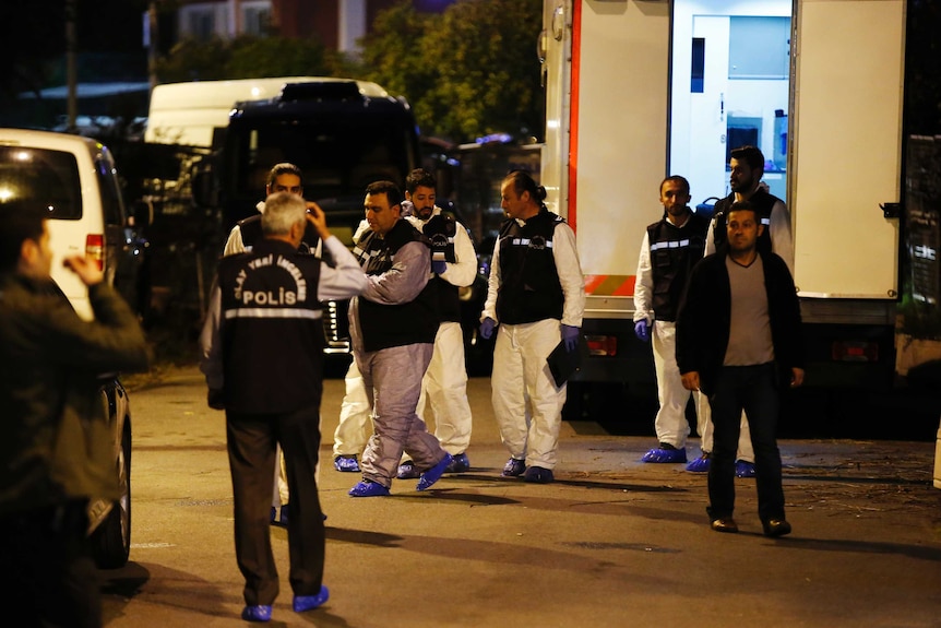 Turkish forensic investigators arrive to enter the Saudi Arabia's Consulate in Istanbul.