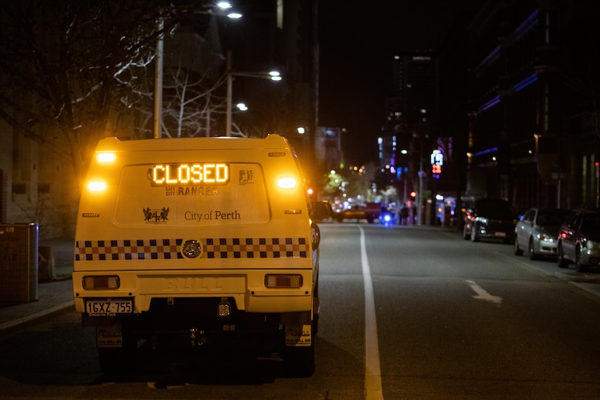 A parked City of Perth car with a 'closed' sign in lights.