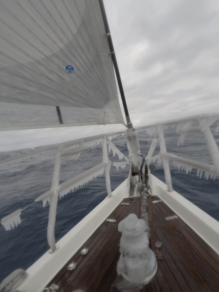 Ice forming on the deck of Katharsis II on the voyage to Antarctica.