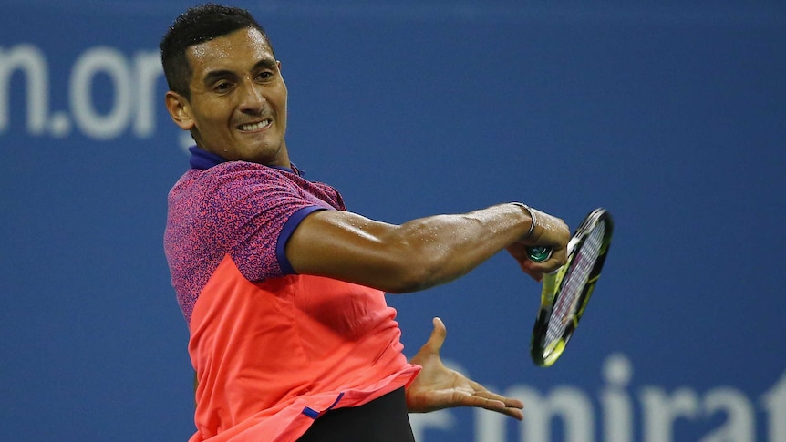 Australia's Nick Kyrgios returns the ball to Spain's Tommy Robredo at the US Open.