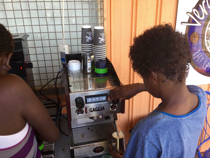Making coffee at the Verandah Cafe in Cape York