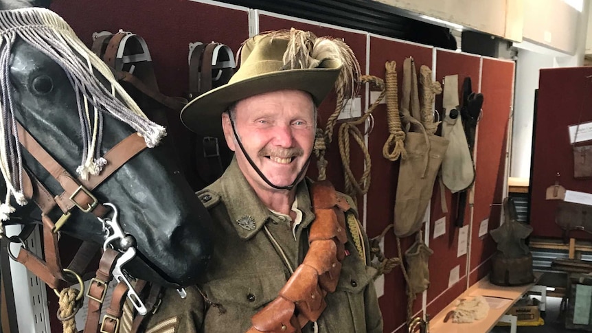 Neville Thomas from the Tasmanian Light Horse Historical Troupe in full uniform