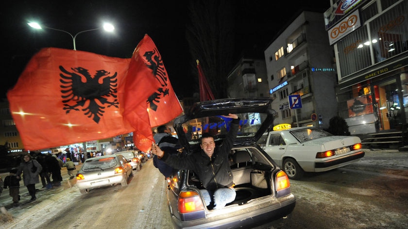 Man celebrates Kosovo independence