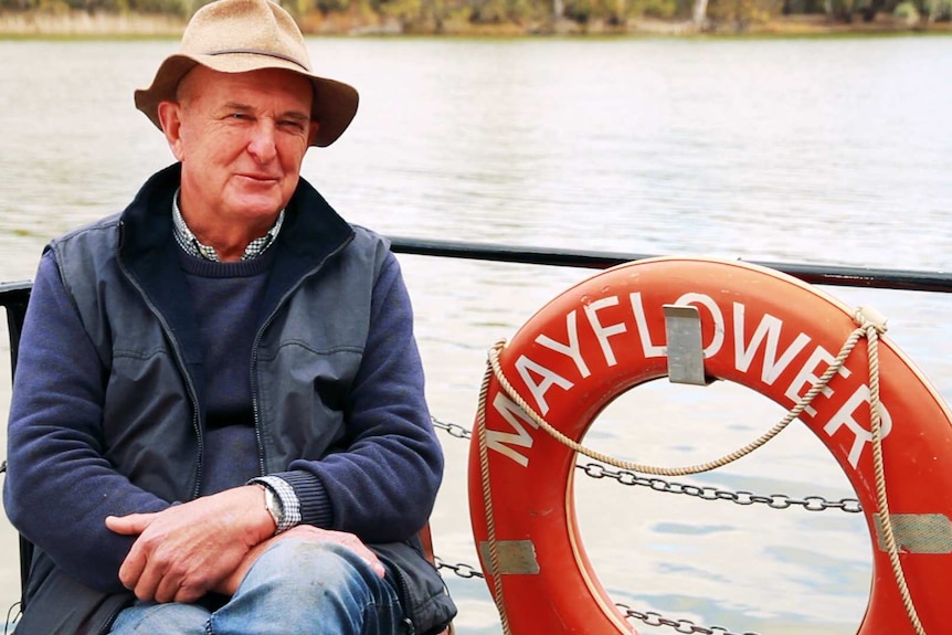 Rob Bowring sitting on board the Mayflower paddle boat.