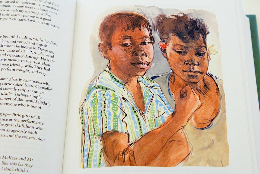 Pencil illustration of two young boys on a diary page