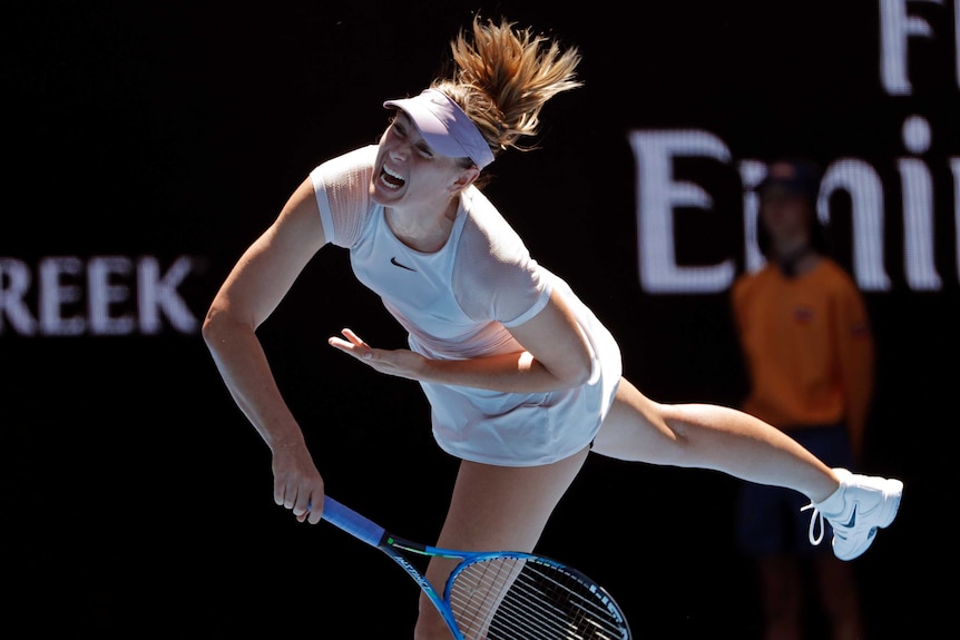 Maria Sharapova serves against Tatjana Maria