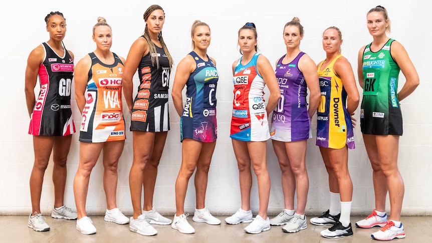 Representatives from all eight netball clubs attend the 2019 Super Netball launch.