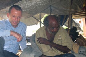 Tony Abbott visits an Alice Springs town camp, March 2010 (Anna Henderson/ABC)