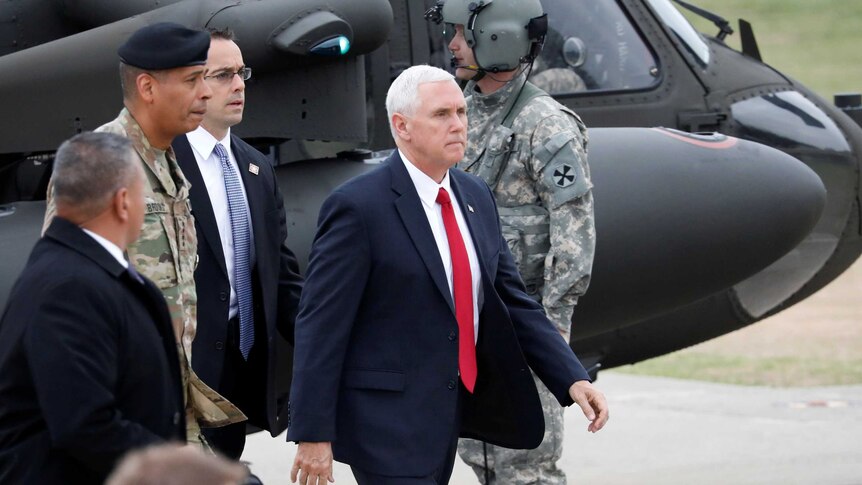 US Vice President Mike Pence arrives at Camp Bonifas.