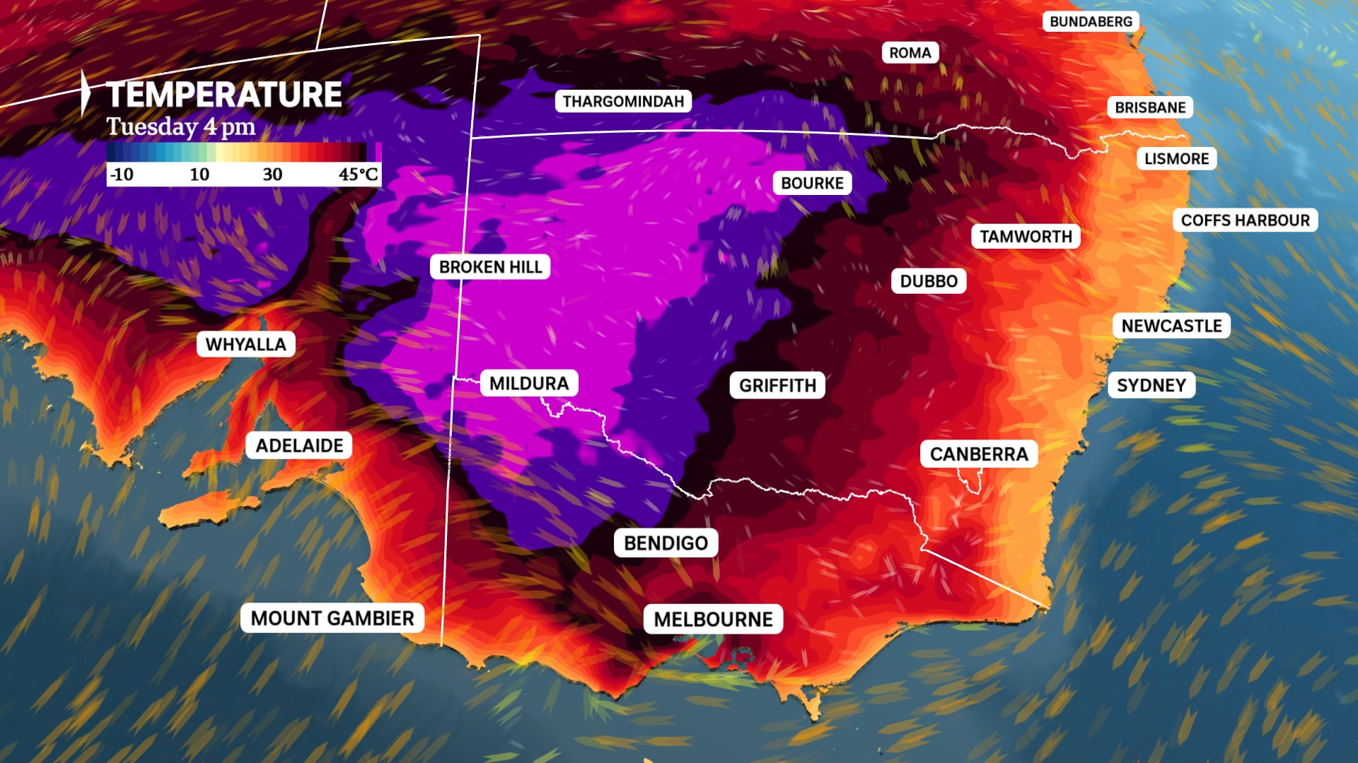 Un mapa de Wetahert que muestra áreas donde podrían producirse temperaturas récord