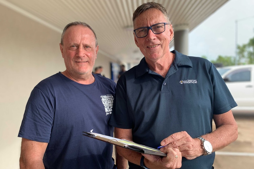 Independent politician Jeff Collins standing next to Territory Alliance leader Terry Mills.