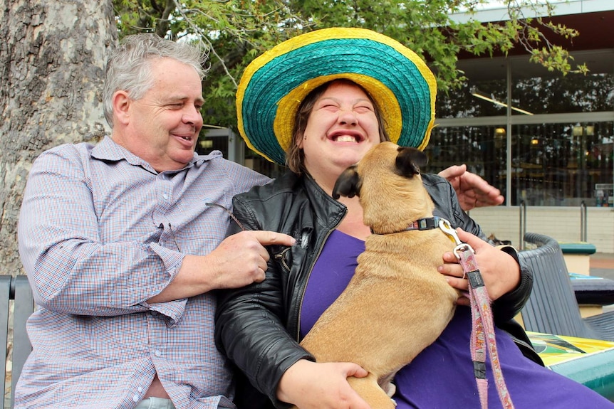 Ron Jackson from Woden Community Service with Big Issue vendor Bianca Scuderi