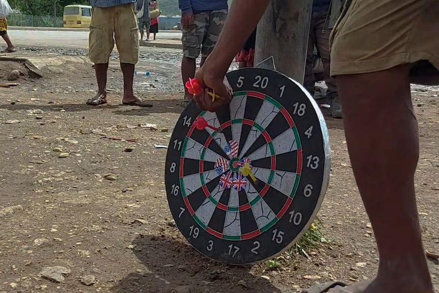dart board on the ground 