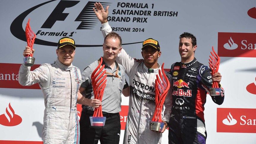 Hamilton, Bottas and Ricciardo celebrate