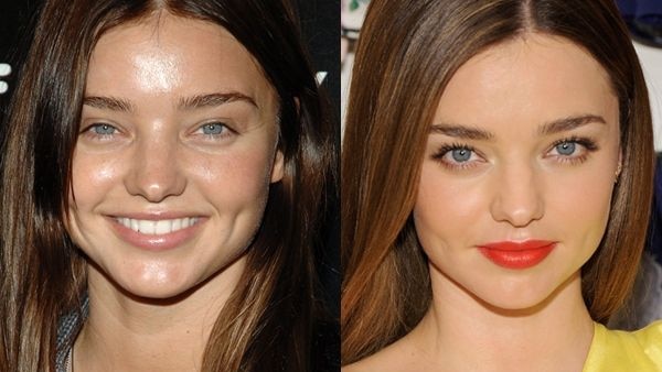 Miranda Kerr, with and without makeup on.