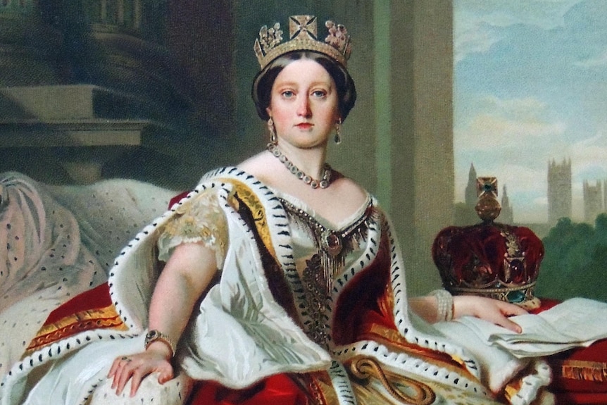  Portrait of Queen Victoria in her coronation robes and wearing the State Diadem.