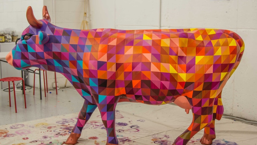 Artist Leanne Bray's highly coloured cow.
