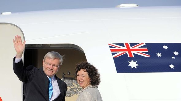 Mr Rudd and wife Therese Rein left Australia yesterday for the US.
