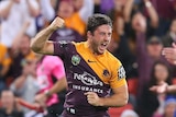 Ben Hunt celebrates a Broncos try